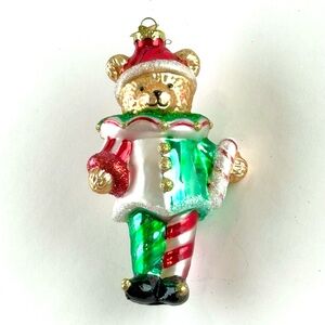 Merck Family (Old World Christmas) Teddy Bear Ornament in Clown Suit